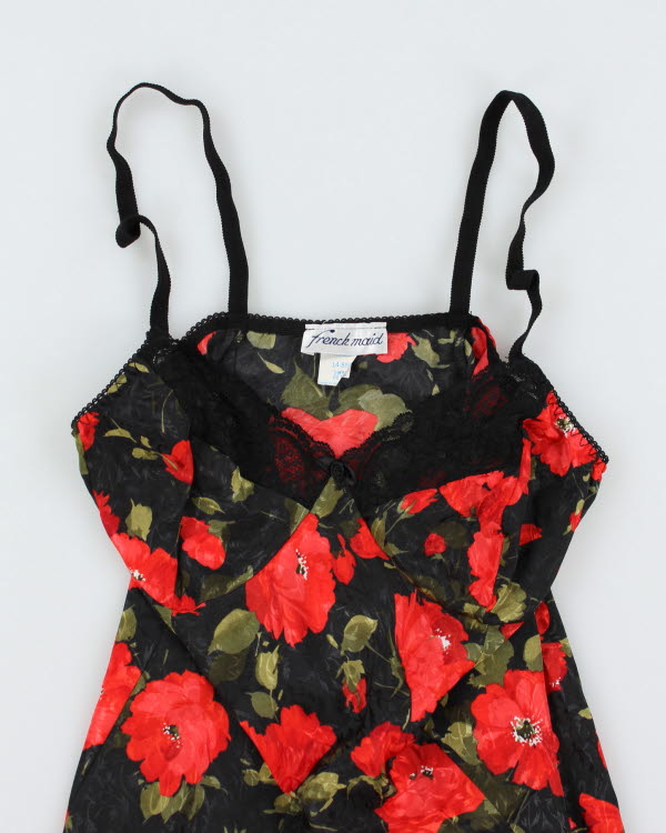 Vintage Y2k 00s French Maid Floral Slip Dress - S