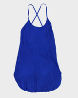 Vintage Y2k 00s Silk Blue Floral Slip Dress - L