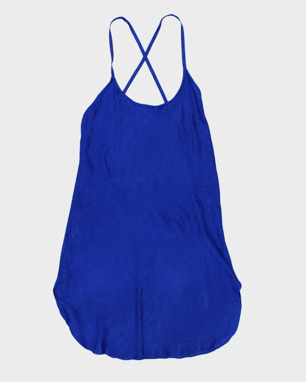 Vintage Y2k 00s Silk Blue Floral Slip Dress - L