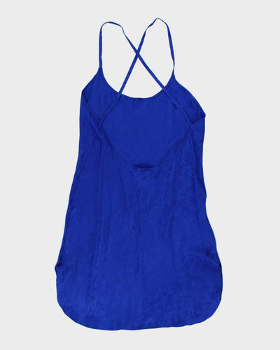 Vintage Y2k 00s Silk Blue Floral Slip Dress - L