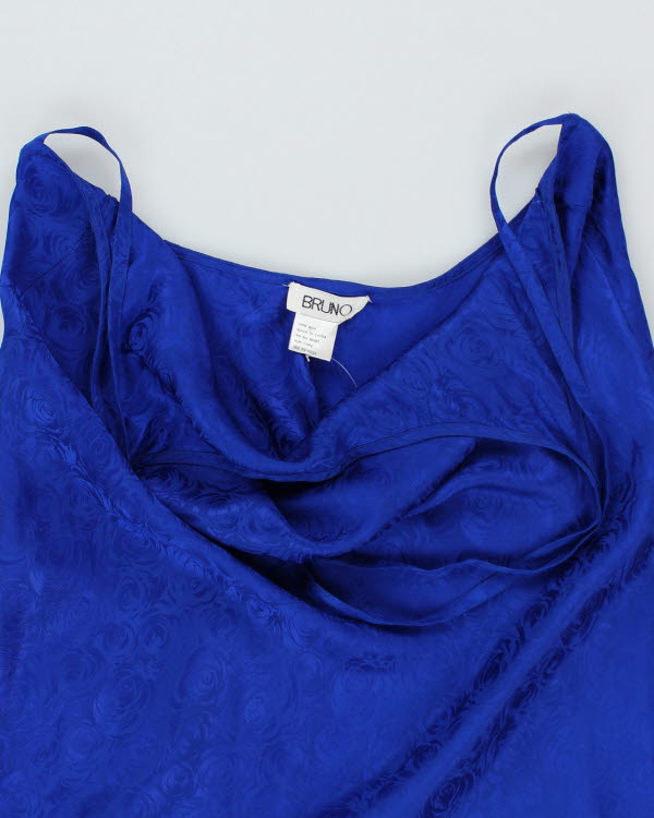 Vintage Y2k 00s Silk Blue Floral Slip Dress - L