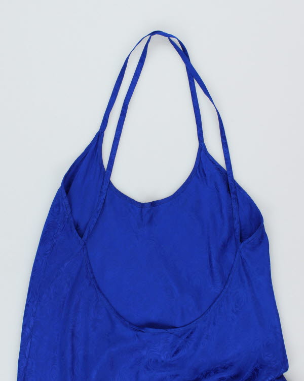 Vintage Y2k 00s Silk Blue Floral Slip Dress - L