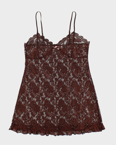 Y2k 00s La Vie En Rose Brown Lace Slip Dress - L