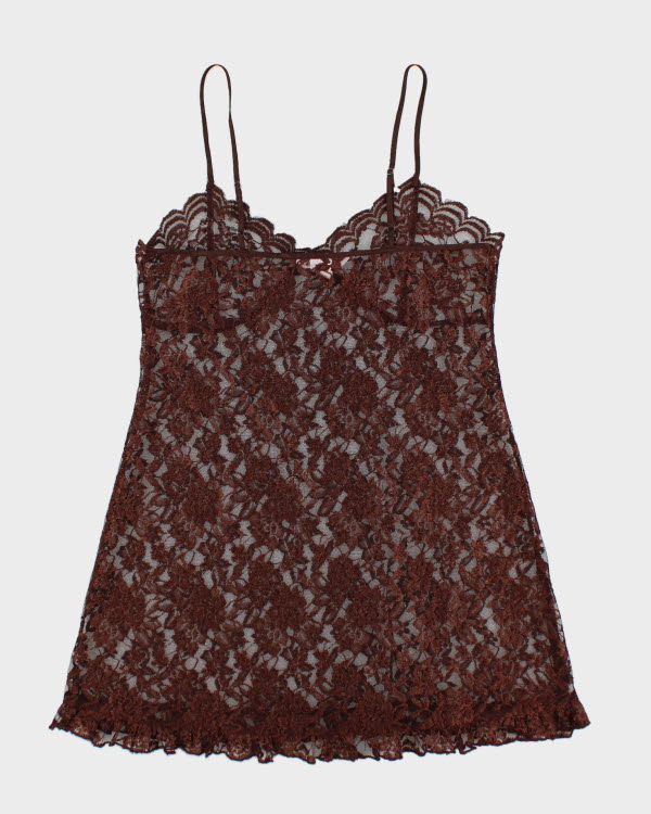 Y2k 00s La Vie En Rose Brown Lace Slip Dress - L