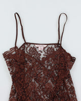 Y2k 00s La Vie En Rose Brown Lace Slip Dress - L