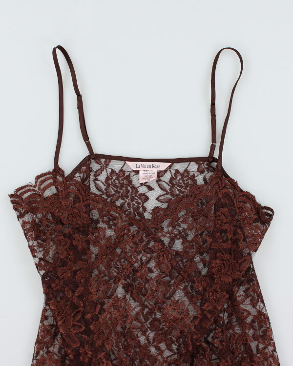 Y2k 00s La Vie En Rose Brown Lace Slip Dress - L