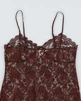 Y2k 00s La Vie En Rose Brown Lace Slip Dress - L