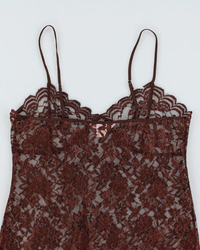 Y2k 00s La Vie En Rose Brown Lace Slip Dress - L