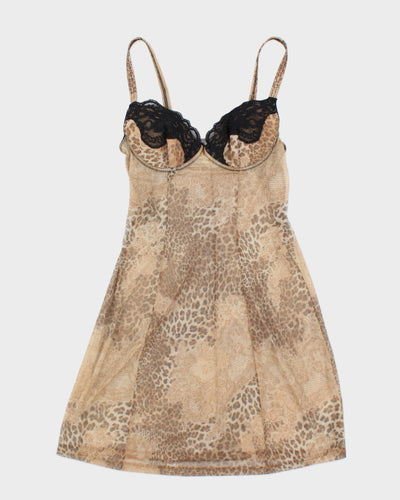 Y2k 00s Papillion Blanc Leopard Print Mesh Dress - L