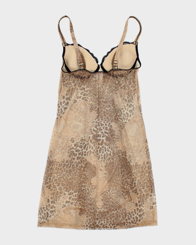 Y2k 00s Papillion Blanc Leopard Print Mesh Dress - L