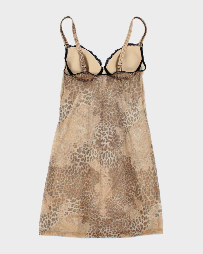 Y2k 00s Papillion Blanc Leopard Print Mesh Dress - L