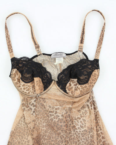 Y2k 00s Papillion Blanc Leopard Print Mesh Dress - L