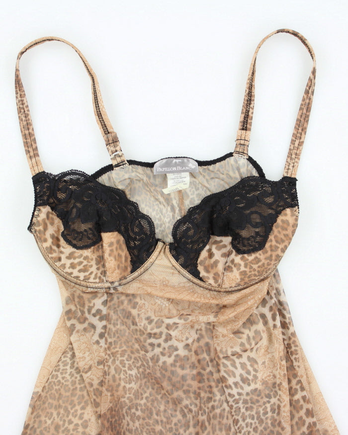 Y2k 00s Papillion Blanc Leopard Print Mesh Dress - L