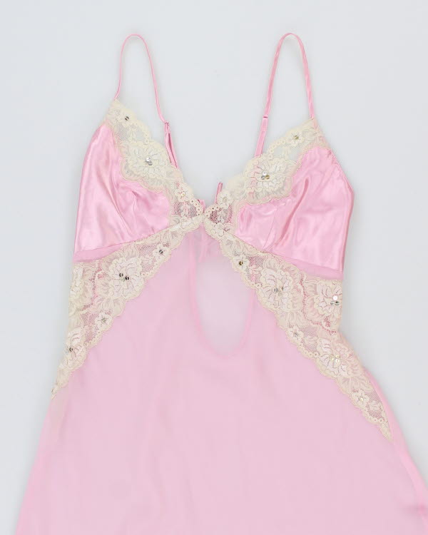 Y2k 00s Short Stories Pink Mesh Sequin Slip Dress - M