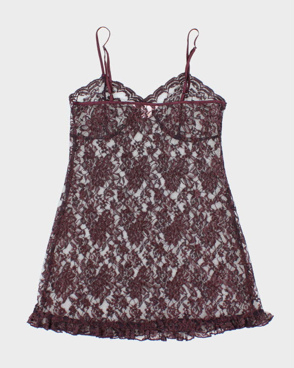 Y2k 00s La Vie En Rose Purple Lace Slip Dress - M