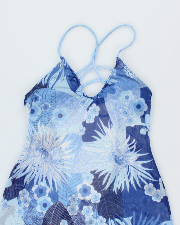 Y2k 00s LA Senza Mesh Floral Backless Dress - M