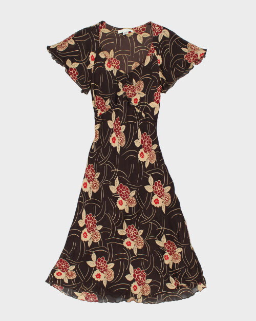 Vintage 90s Nougat Silk Floral Dress - M