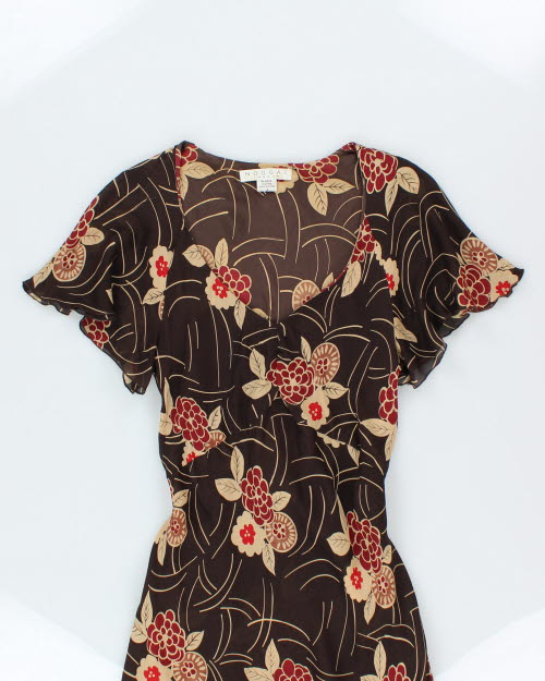 Vintage 90s Nougat Silk Floral Dress - M