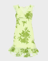 Y2k 00s Janette Floral Green Dress - L