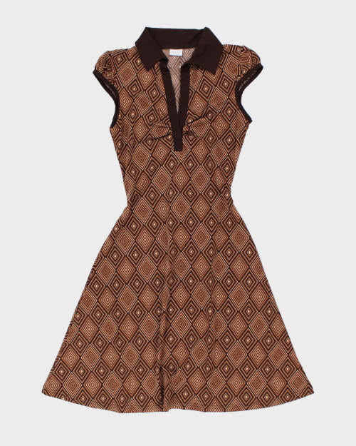 Y2k 00s Suzy Pattern Brown Dress - XS