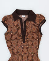 Y2k 00s Suzy Pattern Brown Dress - XS