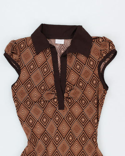 Y2k 00s Suzy Pattern Brown Dress - XS