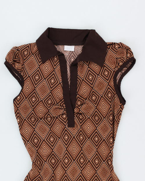 Y2k 00s Suzy Pattern Brown Dress - XS