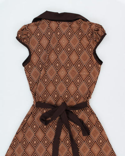 Y2k 00s Suzy Pattern Brown Dress - XS