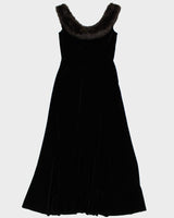 Vintage 90s Velvet Faux Fur Trim Dress - S