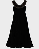Vintage 90s Velvet Faux Fur Trim Dress - S
