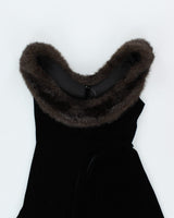 Vintage 90s Velvet Faux Fur Trim Dress - S