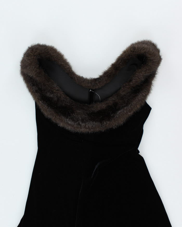 Vintage 90s Velvet Faux Fur Trim Dress - S