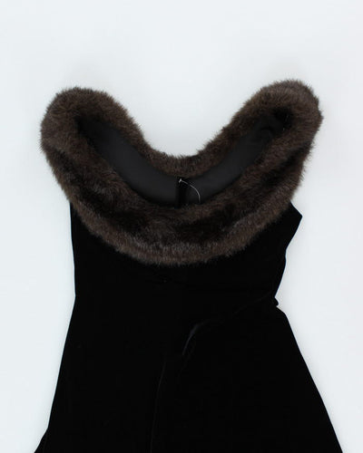 Vintage 90s Velvet Faux Fur Trim Dress - S