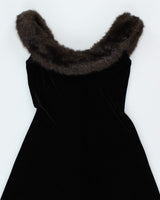 Vintage 90s Velvet Faux Fur Trim Dress - S