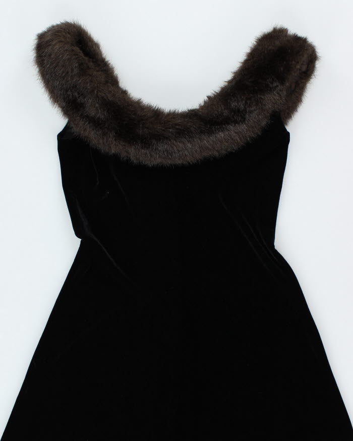 Vintage 90s Velvet Faux Fur Trim Dress - S