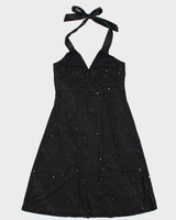 Y2k 00s Khaki Krew Sparkly Halter Neck Dress - S