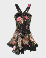 Y2k 00s Diane Freis Beaded Leopard Print Ruffle Dress - M