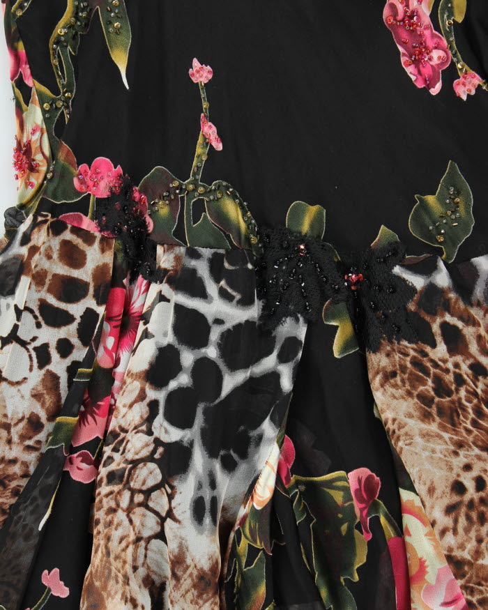 Y2k 00s Diane Freis Beaded Leopard Print Ruffle Dress - M