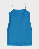 Vintage 90s Laura Ashley Blue Beaded Silk Dress - L