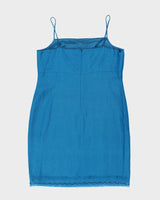 Vintage 90s Laura Ashley Blue Beaded Silk Dress - L