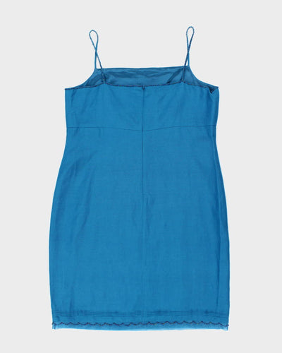 Vintage 90s Laura Ashley Blue Beaded Silk Dress - L