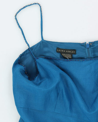 Vintage 90s Laura Ashley Blue Beaded Silk Dress - L