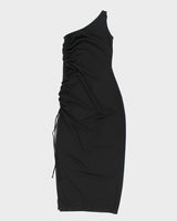 Y2k 00s Now One Shoulder Black Ruched Dress - S