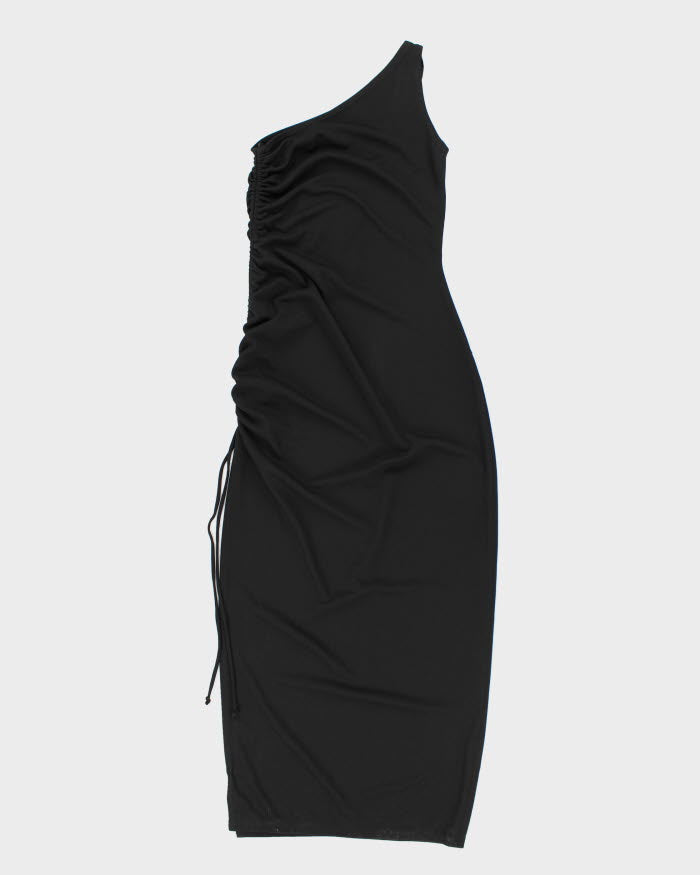 Y2k 00s Now One Shoulder Black Ruched Dress - S