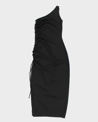 Y2k 00s Now One Shoulder Black Ruched Dress - S