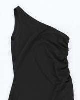 Y2k 00s Now One Shoulder Black Ruched Dress - S