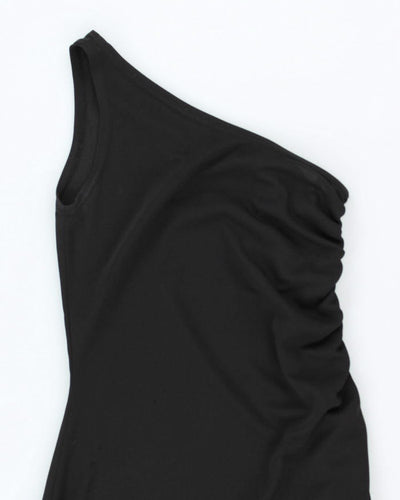 Y2k 00s Now One Shoulder Black Ruched Dress - S