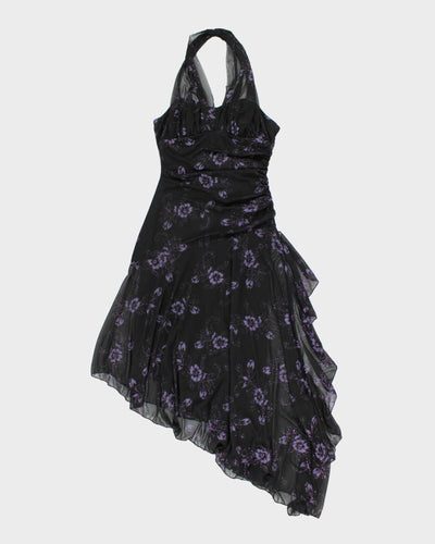 Y2k 00s Halter Neck Asymmetric Floral Sparkly Dress - S