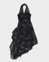 Y2k 00s Halter Neck Asymmetric Floral Sparkly Dress - S