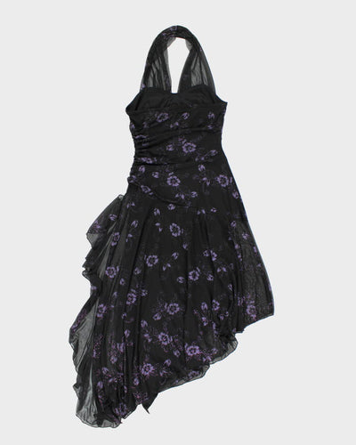 Y2k 00s Halter Neck Asymmetric Floral Sparkly Dress - S